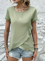 Ruffled Round Neck Short Sleeve Top Trendsi