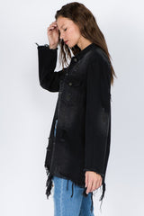 American Bazi Distressed Frayed Hem Denim Jacket - Trendsi