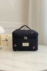 Bow Embroidered Quilted Storage Bag with Zip