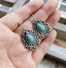 Artificial Turquoise Alloy Teardrop Dangle Earrings - Trendsi