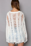 POL Distressed Round Neck Long Sleeve Knit Cover Up - Flyclothing LLC