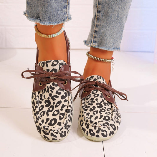 Lace Up Leopard Slip-Ons - Trendsi