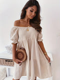 Full Size Ruffled Off-Shoulder Short Sleeve Dress Trendsi