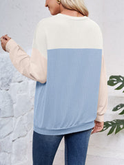 Color Block Round Neck Long Sleeve Sweatshirt - Trendsi