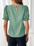 Round Neck Flounce Sleeve Blouse - Flyclothing LLC