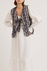 Tied Frill Vest Coat with Pockets