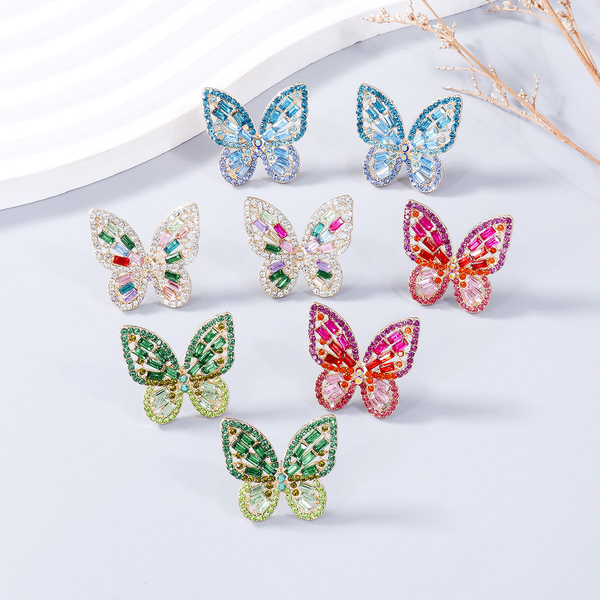 Alloy Inlaid Rhinestone Butterfly Earrings - Flyclothing LLC