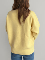 Round Neck Dropped Shoulder Long Sleeve Sweater - Trendsi