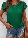 Ruffled Round Neck Cap Sleeve Blouse - Flyclothing LLC