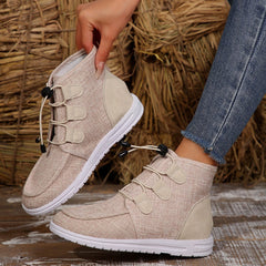 Lace-Up Round Toe Flat Sneakers - Trendsi