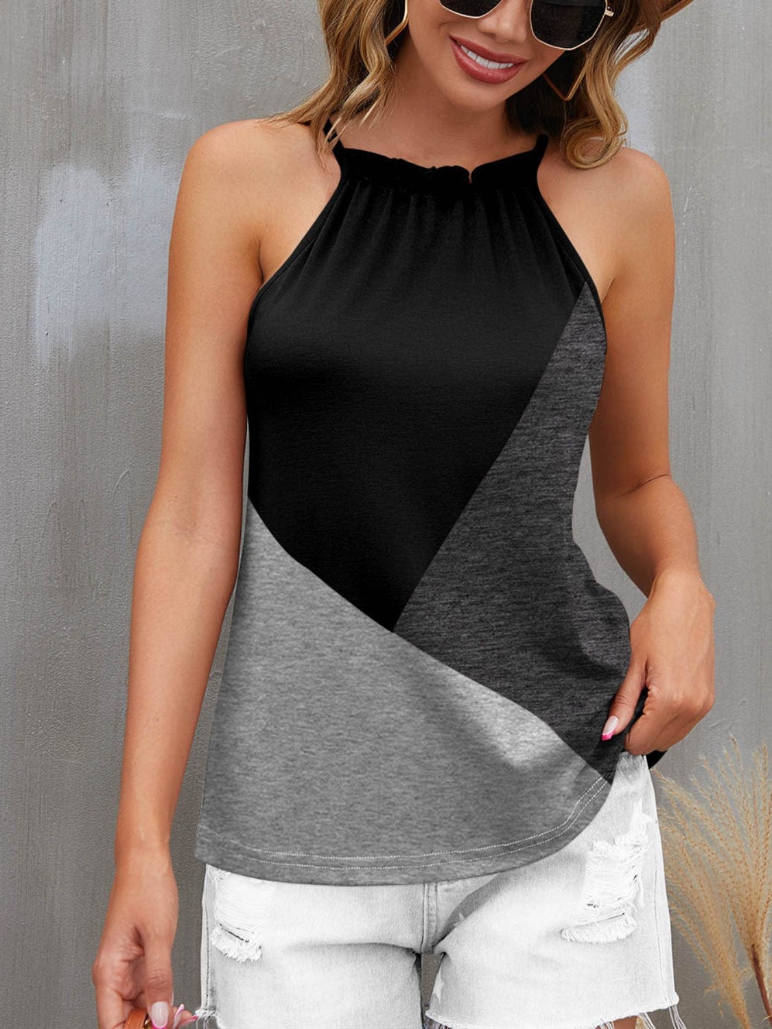 Color Block Grecian Neck Cami - Trendsi