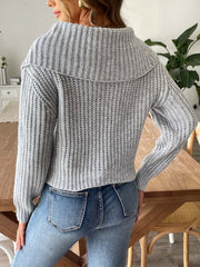 Cable-Knit Long Sleeve Sweater - Trendsi