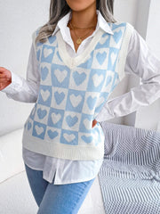 Heart V-Neck Sweater Vest - Trendsi