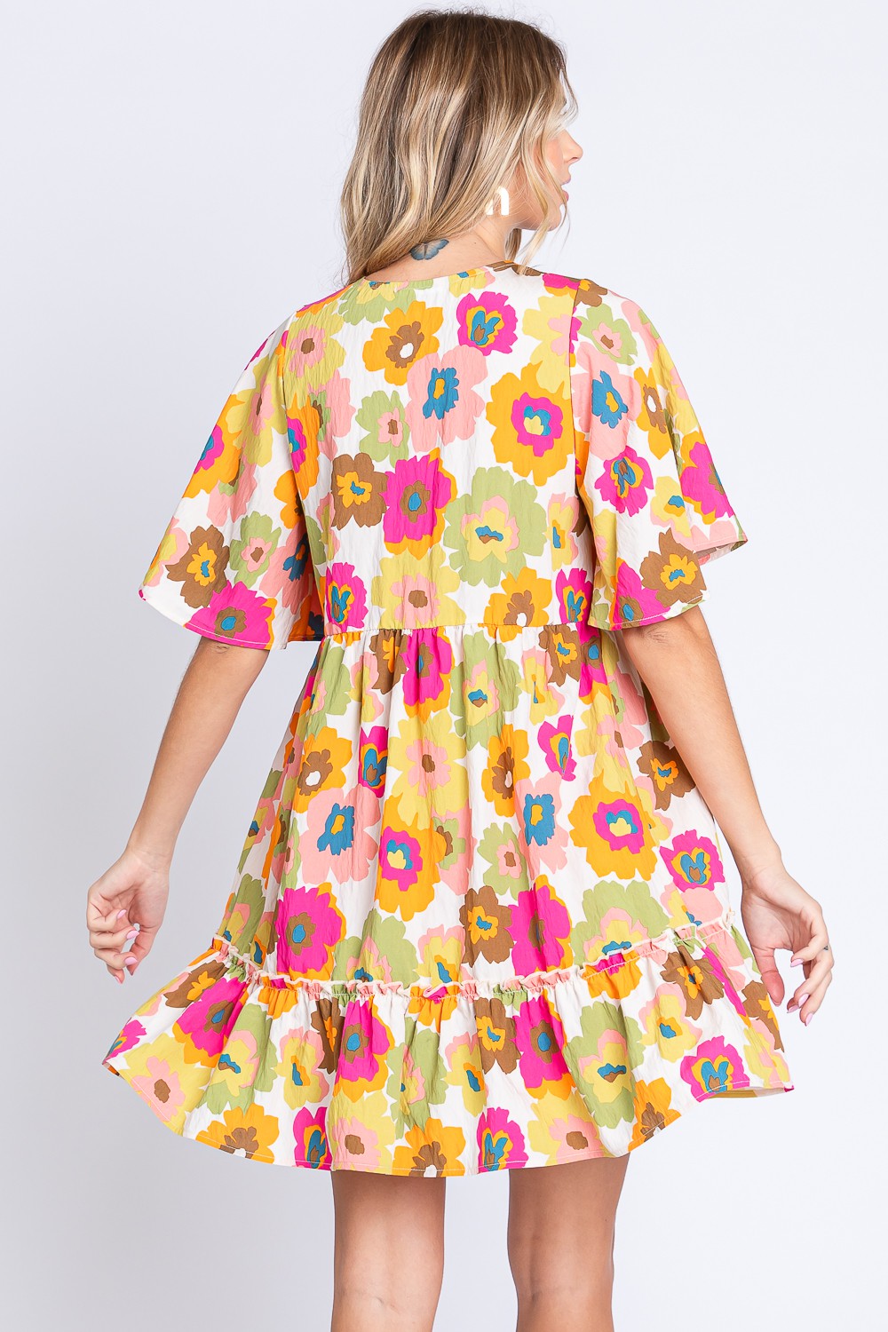 GeeGee Floral V-Neck Ruffle Hem Mini Dress - Flyclothing LLC