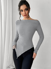 Asymmetric Hem Long Sleeve T-Shirt - Trendsi