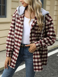 Drawstring Plaid Long Sleeve Hooded Jacket - Trendsi