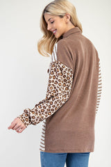 Celeste Full Size Leopard Contrast Button Up Shacket - Trendsi