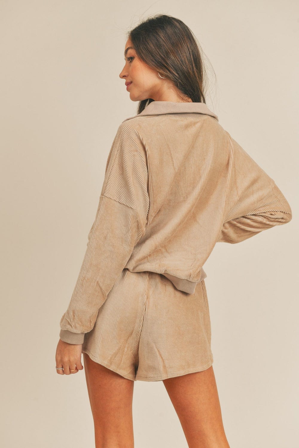 MABLE Corduroy Half Zip Top and Shorts Set - Trendsi