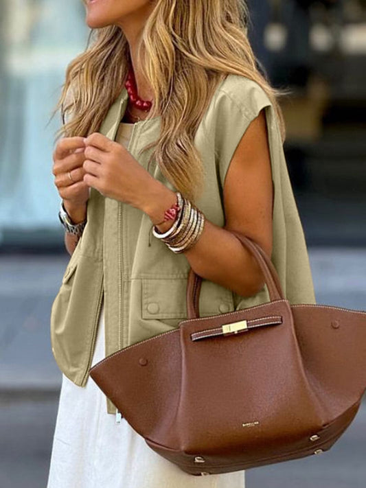 Ruched Hem Zip Up Vest - Trendsi