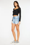 Kancan High Waist Frayed Denim Shorts - Flyclothing LLC