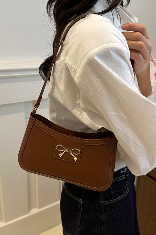 Bow Trim PU Leather Shoulder Bag - Trendsi