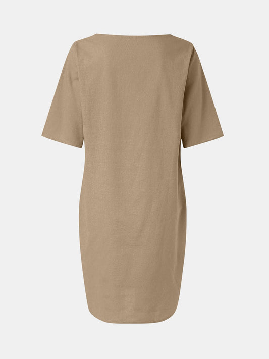 Full Size Round Neck Half Sleeve Dress with Pockets - Trendsi