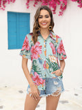 Printed Collared Neck Short Sleeve Shirt - Flyclothing LLC