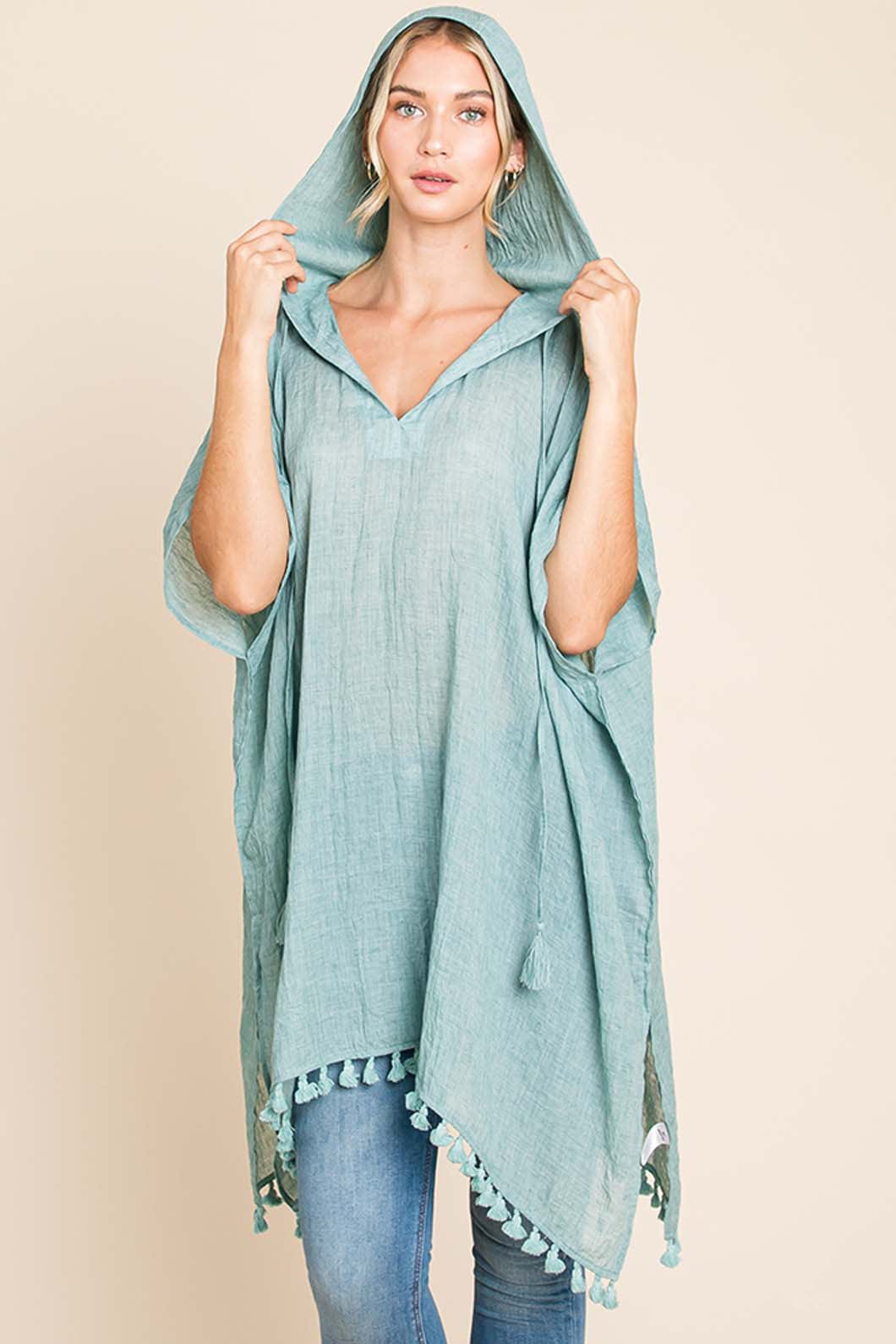 Cotton Bleu by Nu Label Tassel Hem Hooded Cover Up - Trendsi