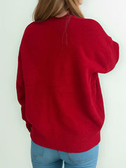 Round Neck Dropped Shoulder Long Sleeve Sweater - Trendsi