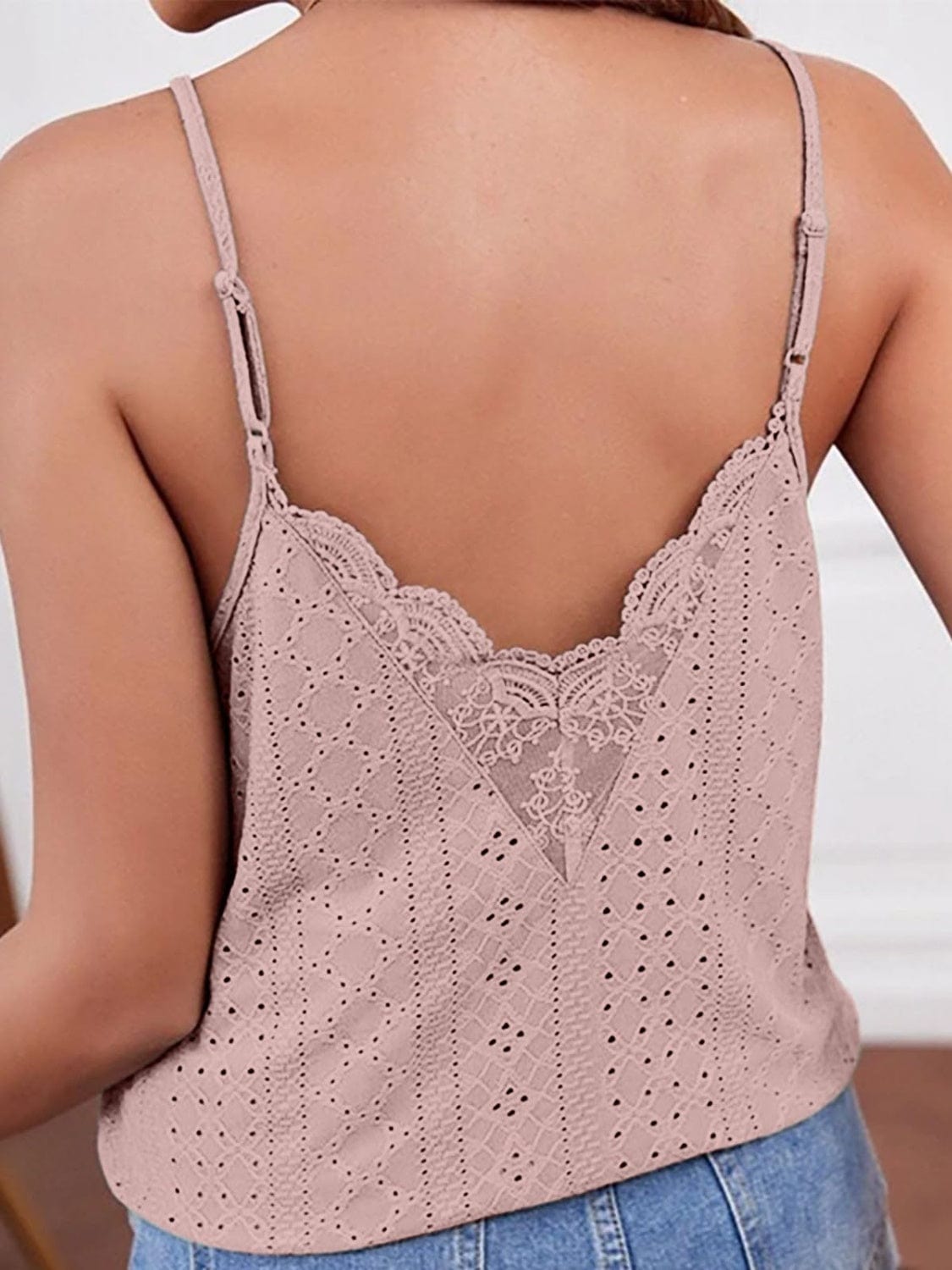 Eyelet Lace Detail V-Neck Cami - Trendsi