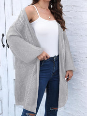 Cable-Knit Open Front Long Sleeve Cardigan - Trendsi