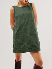 Mandy Round Neck Wide Strap Mini Dress with Pockets - Trendsi