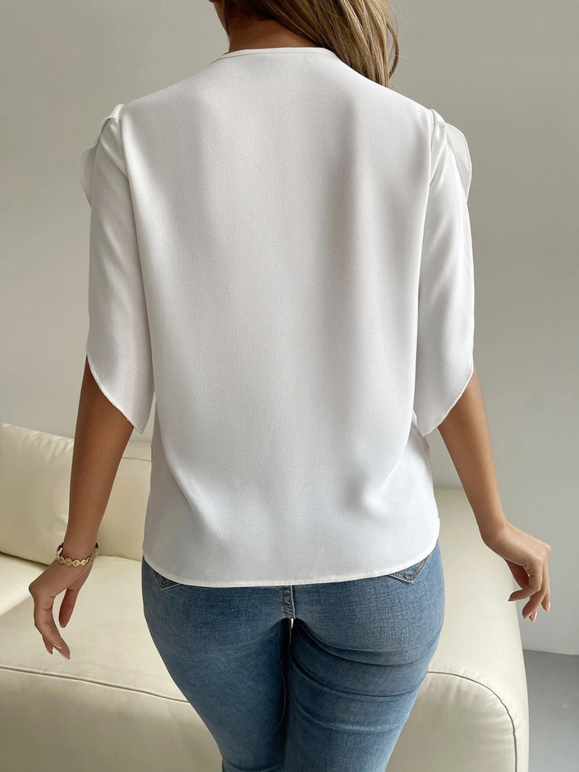 V-Neck Short Sleeve Blouse - Flyclothing LLC