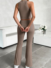 Ribbed Round Neck Tank and Pants Set Trendsi