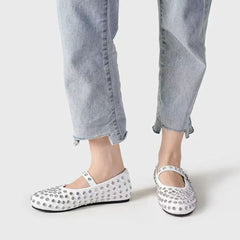 PU Leather Studded Flat Loafers - Trendsi