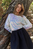 J.NNA Sequin Long Sleeve Crop T-Shirt - Trendsi