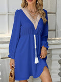 Tassel V-Neck Flounce Sleeve Dress - Flyclothing LLC