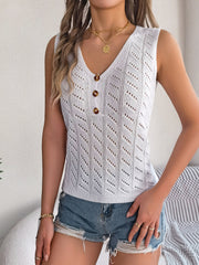 Openwork V-Neck Knit Vest Trendsi