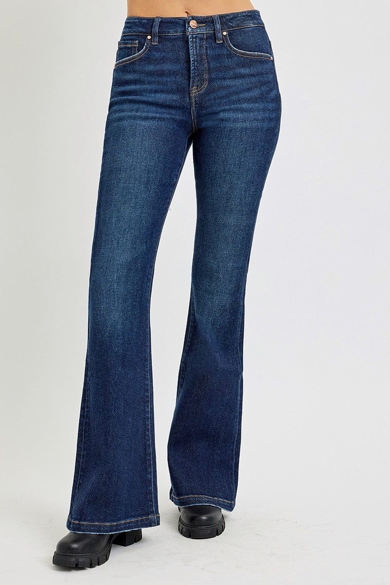 RISEN Full Size High Rise Flare Jeans with Pockets - Trendsi