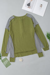 Striped Exposed Seam Half Button Sweatshirt