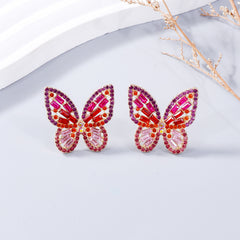 Alloy Inlaid Rhinestone Butterfly Earrings - Flyclothing LLC