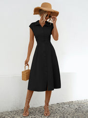 Button Up Cap Sleeve Midi Dress - Flyclothing LLC