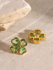 Stainless Steel Zircon Lucky Clover Earrings