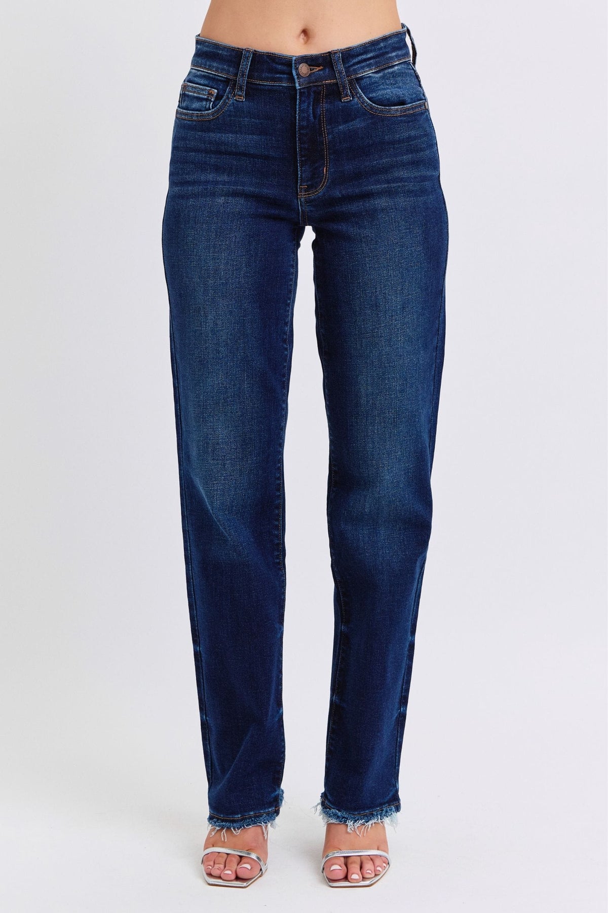 Judy Blue Full Size Raw Hem Straight Leg Jeans - Trendsi