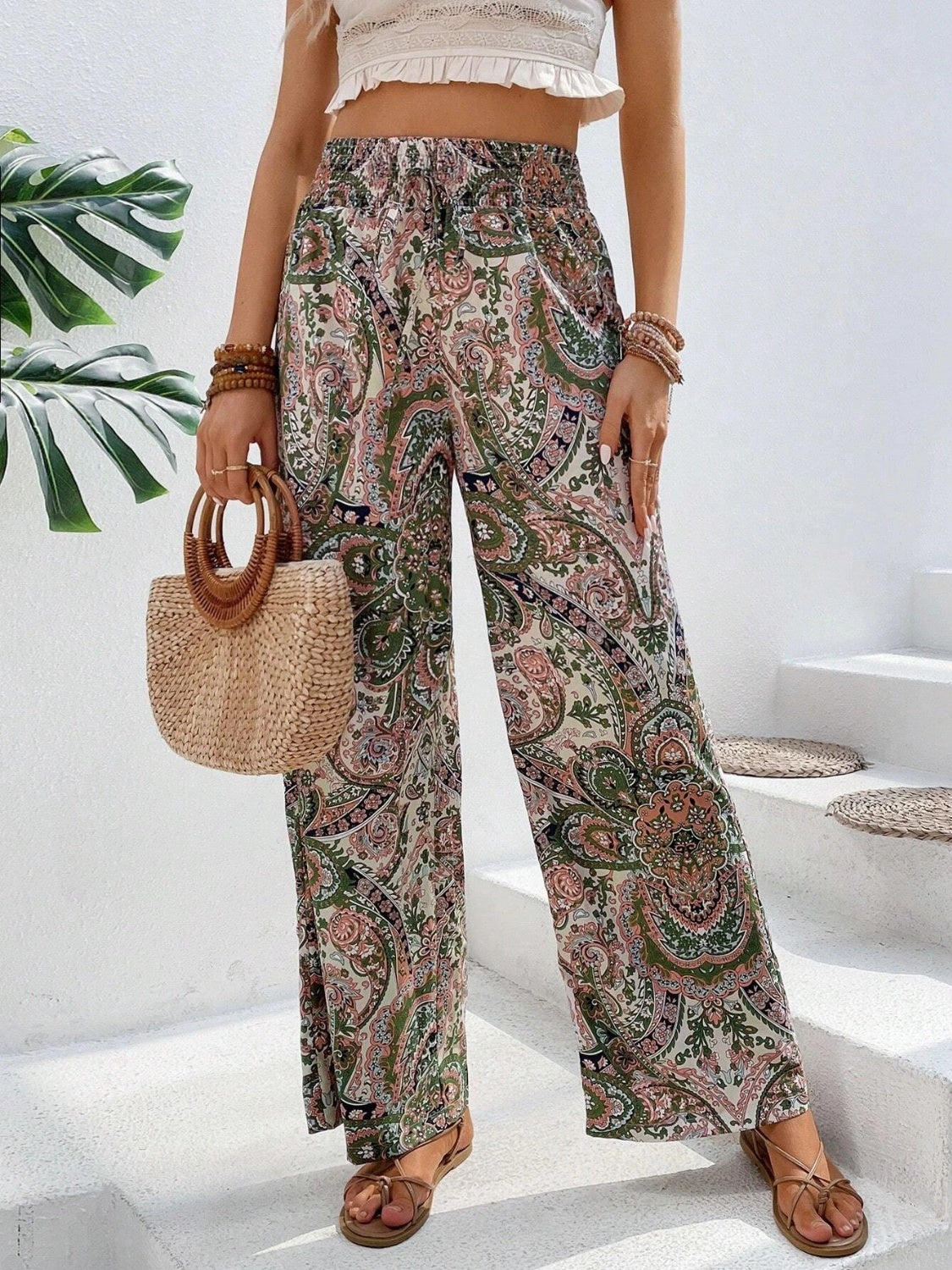 Printed Wide Leg Pants Trendsi