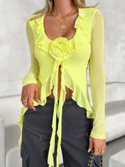 Flower Scoop Neck Long Sleeve Top