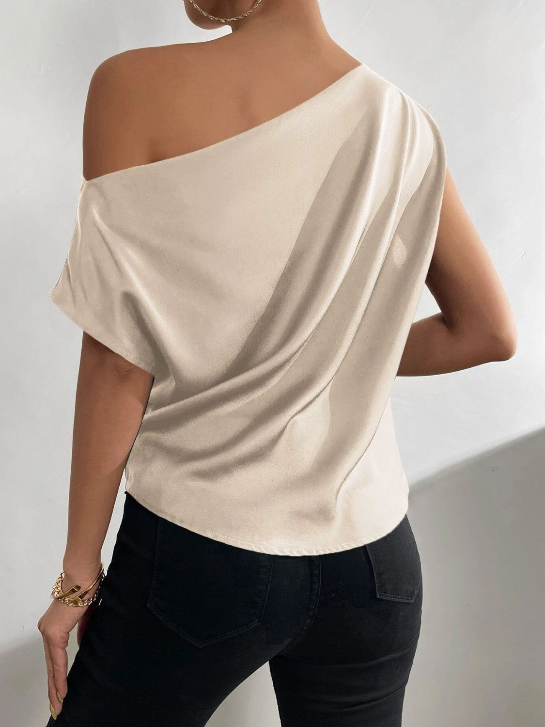 Ruched Single Shoulder Blouse - Flyclothing LLC