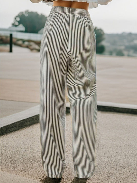 Drawstring Striped Elastic Waist Pants - Trendsi