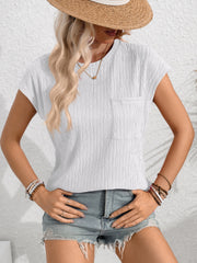 Round Neck Cap Sleeve Blouse Trendsi