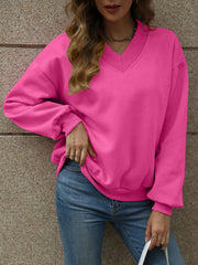 V-Neck Long Sleeve Dropped Shoulder Sweatshirt